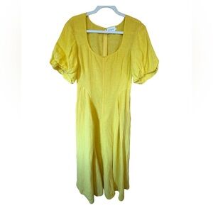 Three Graces London Yellow Linen Midi Dress | Size 4 | Summer Chic